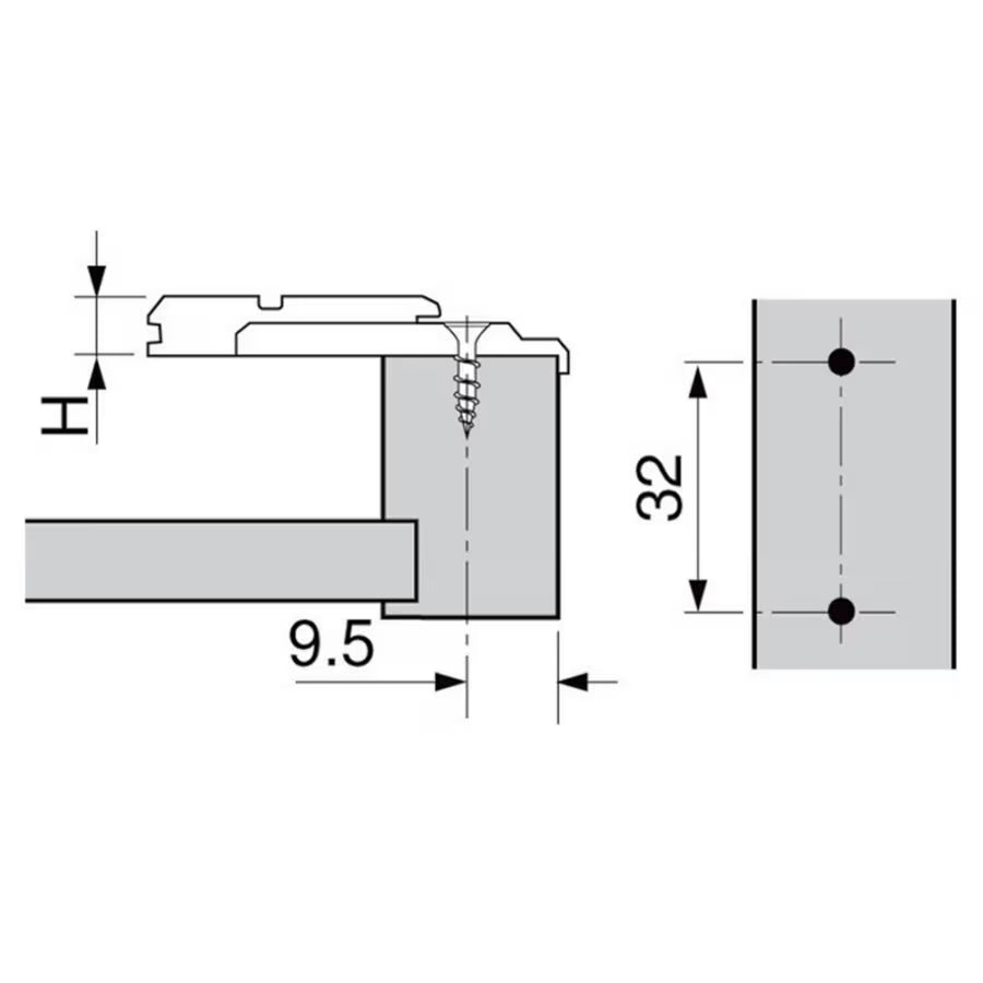 Wurth CLIP Off-Center-Mount Face Frame Mounting Plate, Nickel-Plated, Screw-On, 3mm