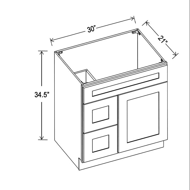 WS Single Door Vanity Combo - 30''W x 34/1/2 x 21''D / Left side drawers